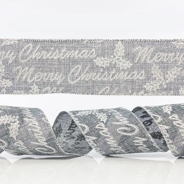 Eurolamp Vánoční dekorace šedá stuha se stříbrným nápisem merry christmas, 6,35 cm, 1 ks