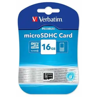 Verbatim paměťová karta Micro Secure Digital Card Premium, 16GB, micro SDHC, 44010, UHS-I U1 (Class 10)