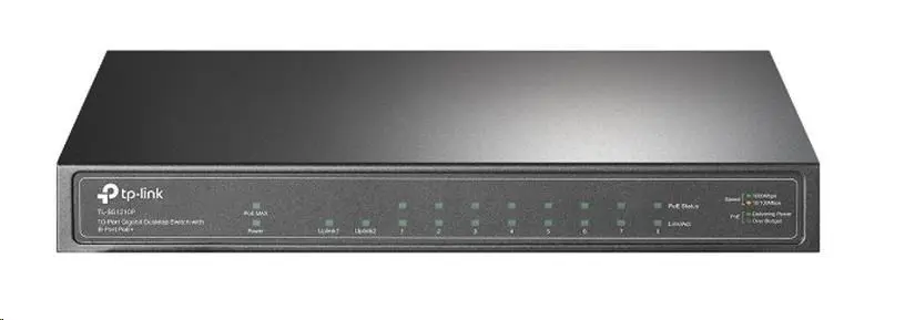 TP-Link CCTV switch TL-SG1210P v4.0 (P/N:1760500251) (8xGbE, 1xGbE uplink, 1xSFP, 8xPoE+, 63W, fanless)