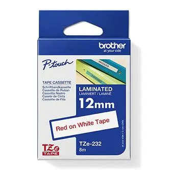 Brother originální páska do tiskárny štítků, Brother, TZE-232, červený tisk/bílý podklad, laminovaná, 8m, 12mm