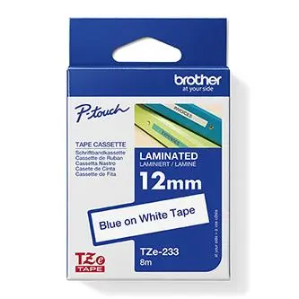 Brother originální páska do tiskárny štítků, Brother, TZE-233, modrý tisk/bílý podklad, laminovaná, 8m, 12mm