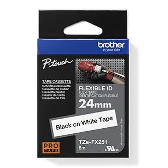 Brother originální páska do tiskárny štítků, Brother, TZE-FX251, černý tisk/bílý podklad, laminovaná, 8m, 24mm, flexibilní