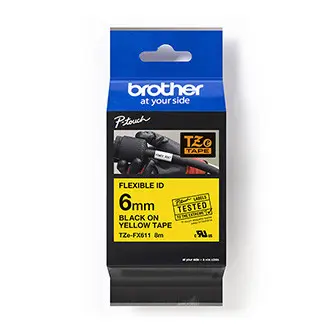 Brother originální páska do tiskárny štítků, Brother, TZE-FX611, černý tisk/žlutý podklad, laminovaná, 8m, 6mm, flexibilní