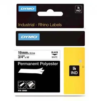 Dymo originální páska do tiskárny štítků, Dymo, 18484, černý tisk/bílý podklad, 5.5m, 19mm, RHINO permanentní polyesterová D1