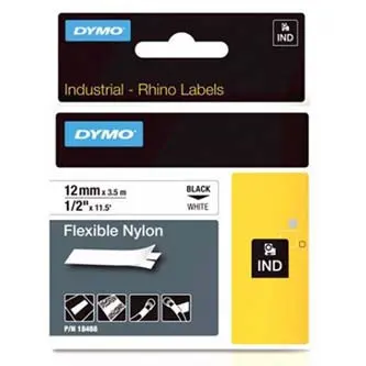 Dymo originální páska do tiskárny štítků, Dymo, 18488, černý tisk/bílý podklad, 3.5m, 12mm, RHINO nylonová flexibilní