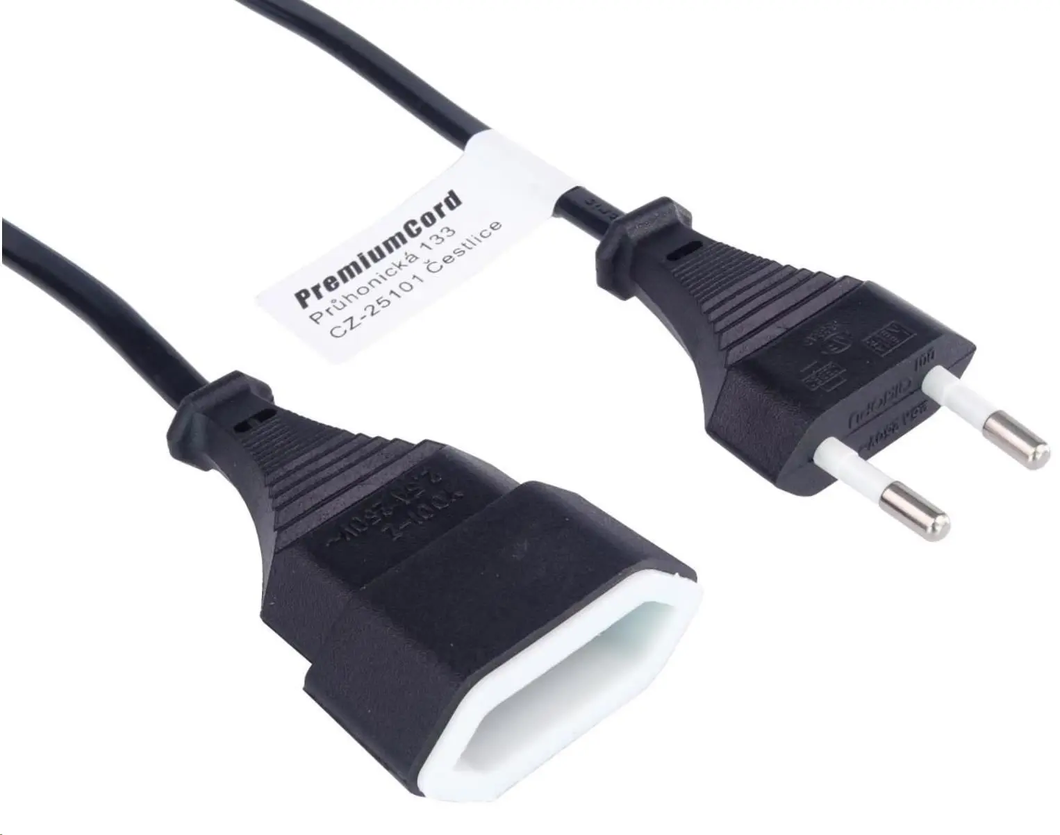 PREMIUMCORD Kabel síťový 230V, prodlužovací dvojvidlice, 2m