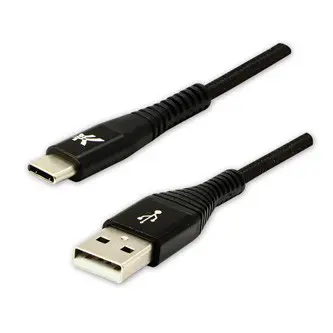 Logo USB kabel (2.0), USB A samec - USB C samec, 2m, 480 Mb/s, 5V/3A, černý, box, nylonové opletení, hliníkový kryt konektoru, DOP