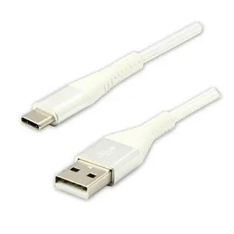 Logo USB kabel (2.0), USB A samec - USB C samec, 2m, 480 Mb/s, 5V/3A, bílý, box, nylonové opletení, hliníkový kryt konektoru, DOPR