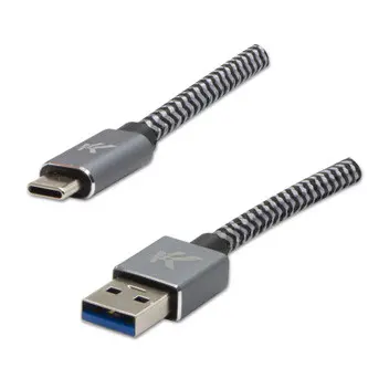 Logo USB kabel (3.2 gen 1), USB A samec - USB C samec, 1m, 5 Gb/s, 5V/3A, šedý, box, kovové opletení, hliníkový kryt konektoru, DO