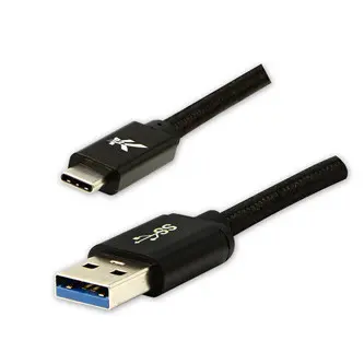 Logo USB kabel (3.2 gen 1), USB A samec - USB C samec, 1m, 5 Gb/s, 5V/3A, černý, box, nylonové opletení, hliníkový kryt konektoru,