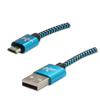 Logo USB kabel (2.0), USB A samec - microUSB samec, 1m, 480 Mb/s, 5V/2A, modrý, box, nylonové opletení, hliníkový kryt konektoru,