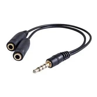 Audio redukce, Jack (3.5mm) samec 4-pólový - 2x Jack (3.5mm) samice, 0.2 m, stereo, černá, DOPRODEJ