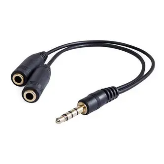 Audio redukce, Jack (3.5mm) samec 4-pólový - 2x Jack (3.5mm) samice, 0.2 m, stereo, černá, Logo blistr, DOPRODEJ