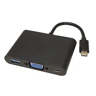 USB/Video převodník + HUB, DP Alt Mode, USB C samec - VGA (D-sub) samice + USB C samice (PD) + USB A sam, černý, plastic bag 2560x