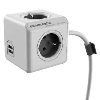 Síťový kabel 230V prodlužovací, CEE7 (vidlice) - POWERCUBE, 1.5m, EXTENDED USB, šedý, POWERCUBE, 4 zásuvky, PD 20W A+C