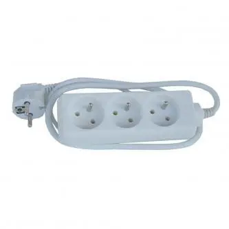 Síťový kabel 230V prodlužovací, CEE7 (vidlice) - zásuvka 3x, 3m, VDE approved, bílý, DOPRODEJ