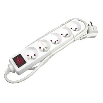 Síťový kabel 230V prodlužovací, CEE7 (vidlice) - zásuvka 5x, 10m, VDE approved, bílá, s vypínačem, DOPRODEJ