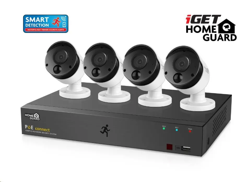 iGET HGNVK85304 - Kamerový PoE FullHD set, 8CH NVR + 4x IP 1080p kamera, SMART detekce, W/M/Andr/iOS, 75020537