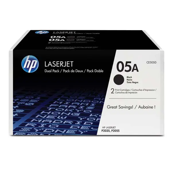 HP tisková kazeta černá velká, CE505D - 2 pack