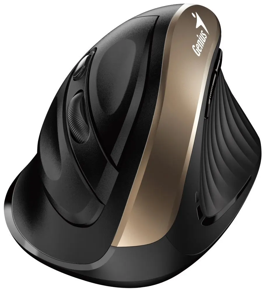 Genius Ergo 8250S/Vertikální/Optická/Pro praváky/1 600 DPI/Bezdrátová USB/Černá-zlatá 31030031400