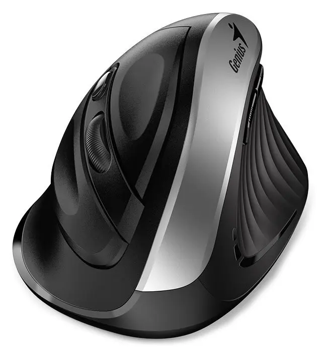 Genius Ergo 8250S/Vertikální/Optická/Pro praváky/1 600 DPI/Bezdrátová USB/Černá-stříbrná 31030031401