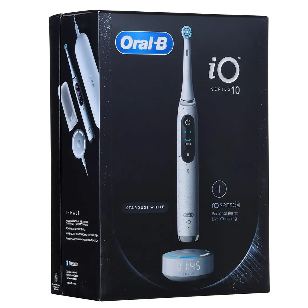 Oral-B iO 10 Stardust White elektrický zubní kartáček, magnetický, 7 režimů, displej, AI 3D sledování povrchu zubů, bílý