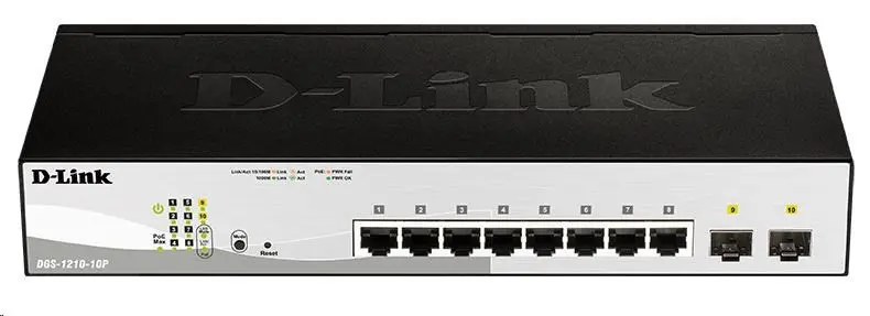 D-Link DGS-1210-10P, 10-port 10/100/1000 Gigabit PoE Smart Switch including 2x SFP 65W