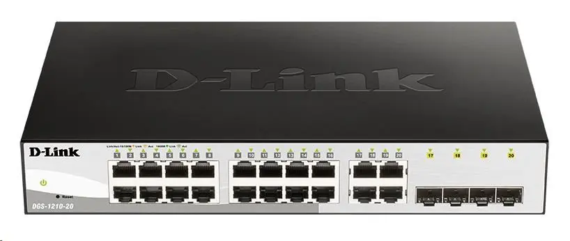 D-Link DGS-1210-20 L2/L3 Smart+ switch, 16x GbE, 4x RJ45/SFP, fanless