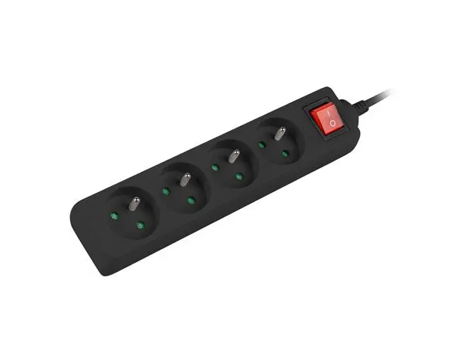 NATEC Prodlužovací kabel Lanberg PS1, 4 zásuvky, 1,5m, vypínač, černá PS1-04E-0150-BK