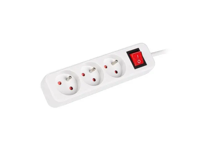 LANBERG Prodlužovací přívod 3M 3X klasická zásuvka s vypínačem měď kabel bílý