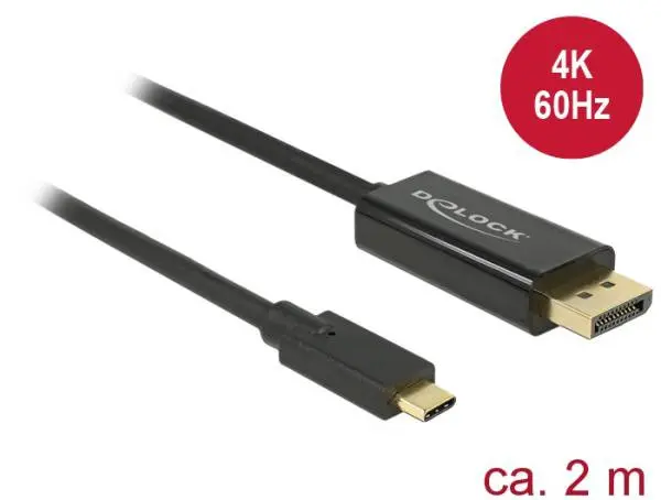 Delock Kabel USB Type-C samec > Displayport samec (DP Alt Mód) 4K 60 Hz 2 m černý