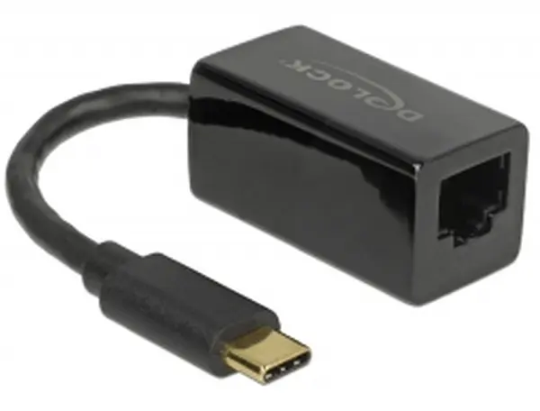 Delock Adaptér Super Speed USB (USB 3.1 Gen 1) s USB Type-C samec > Gigabit LAN 10/100/1000 Mbps kompaktní černý