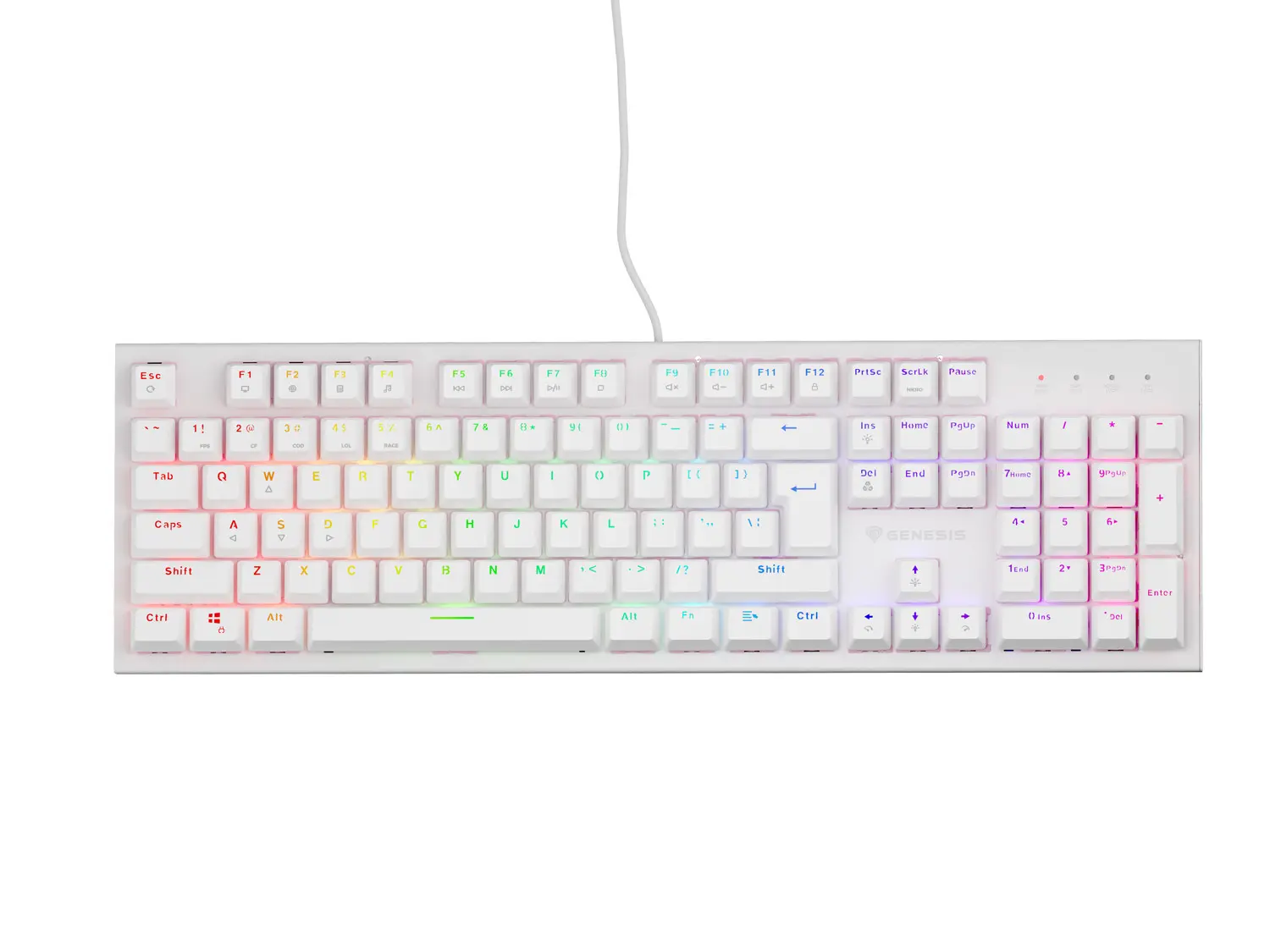 Genesis herní mechanická klávesnice THOR 303/RGB/Outemu Peach Silent/Drátová USB/US layout/Bílá, NKG-1879