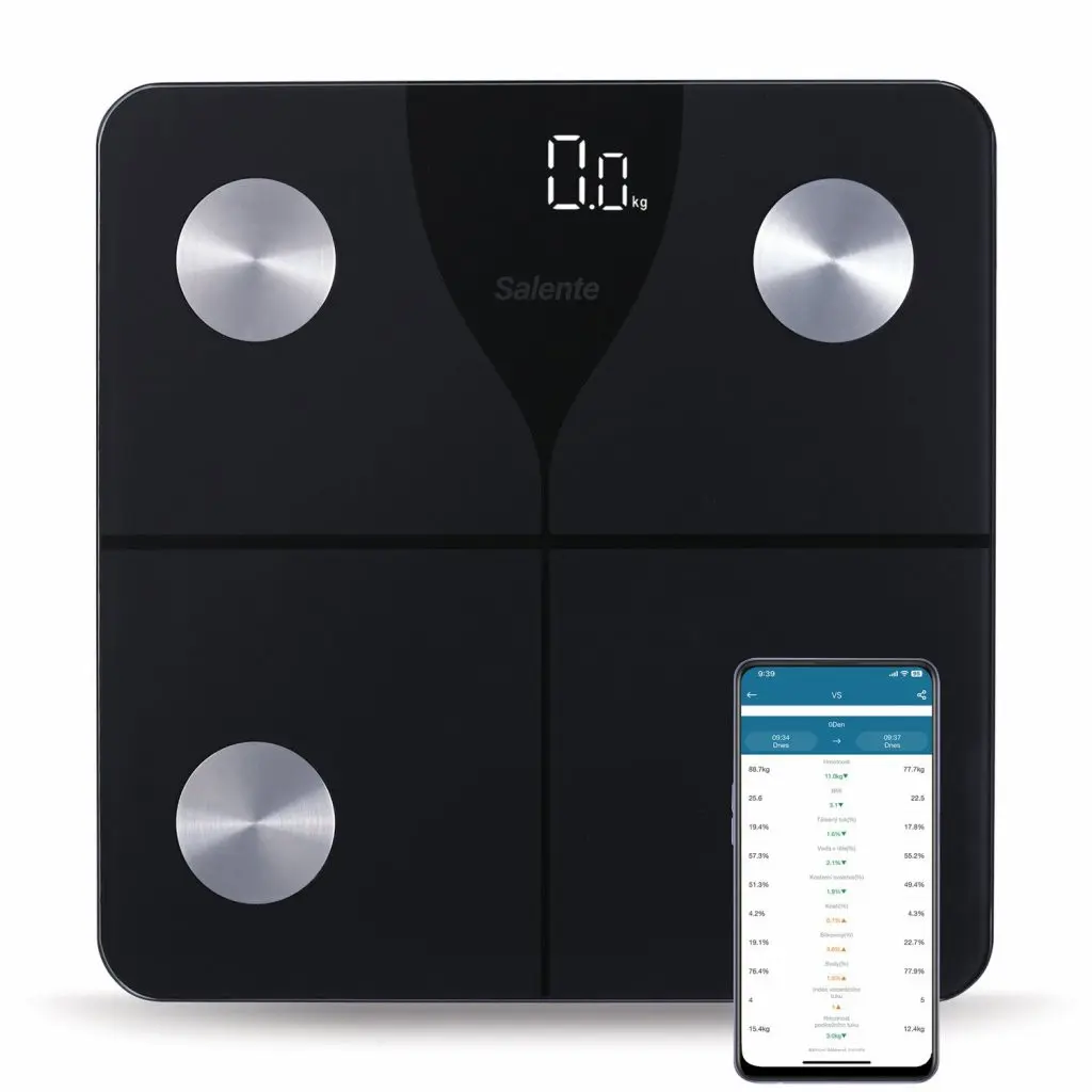Salente SlimFit, chytrá osobní diagnostická fitness váha, Bluetooth, černá, SLIMFIT-BK