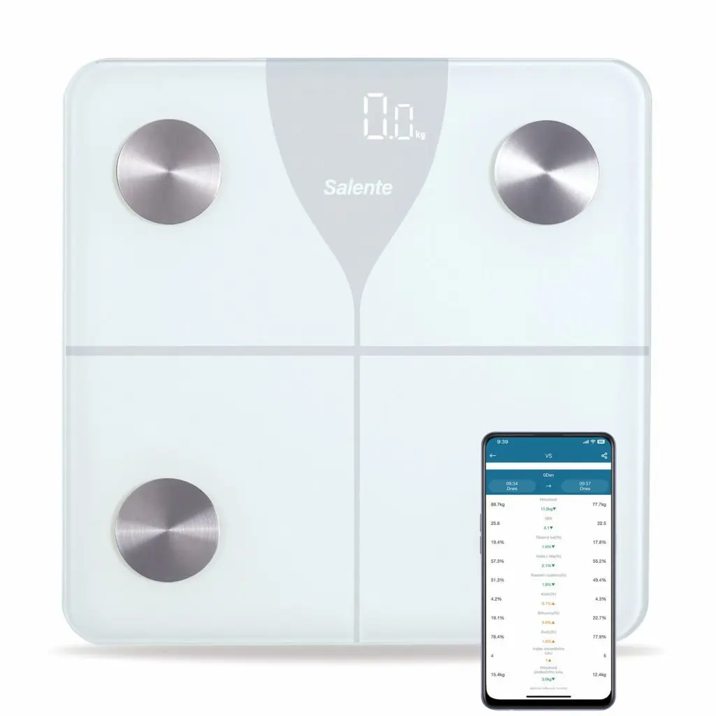 Salente SlimFit, chytrá osobní diagnostická fitness váha, Bluetooth, bílá, SLIMFIT-WH