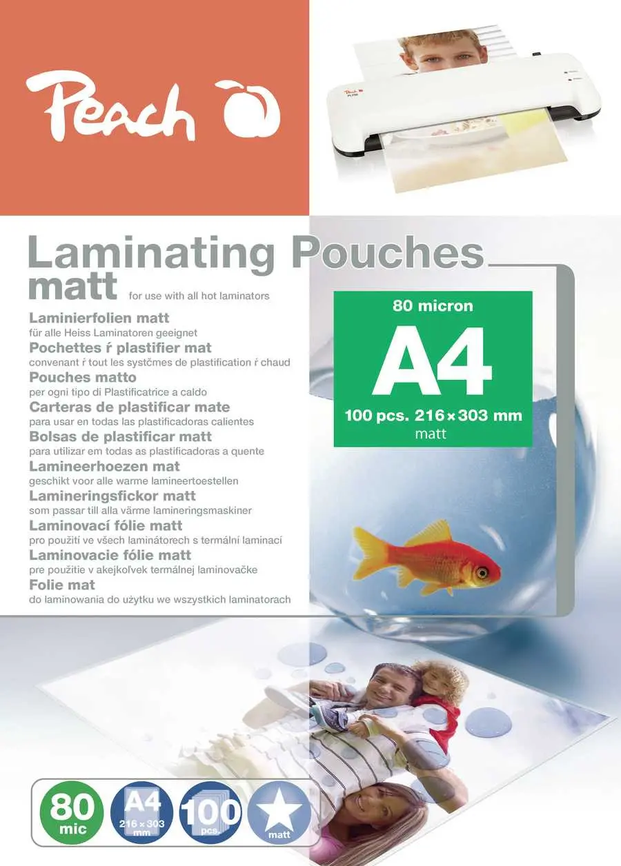 PEACH laminovací folie A4 (216x303mm), 80mic, matt, 100ks