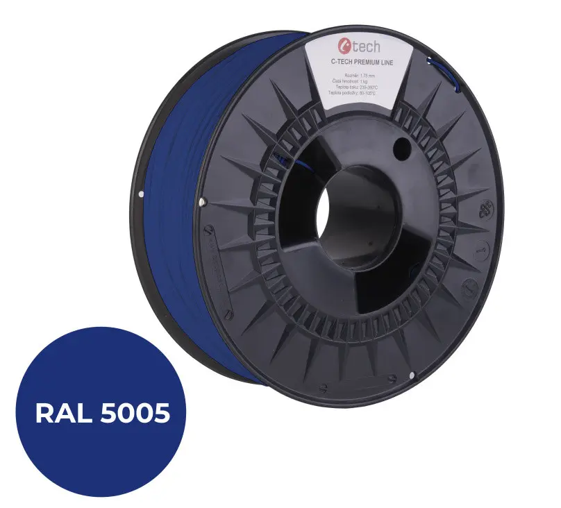 Tisková struna (filament) C-TECH PREMIUM LINE, ABS, signální modrá, RAL5005, 1,75mm, 1kg