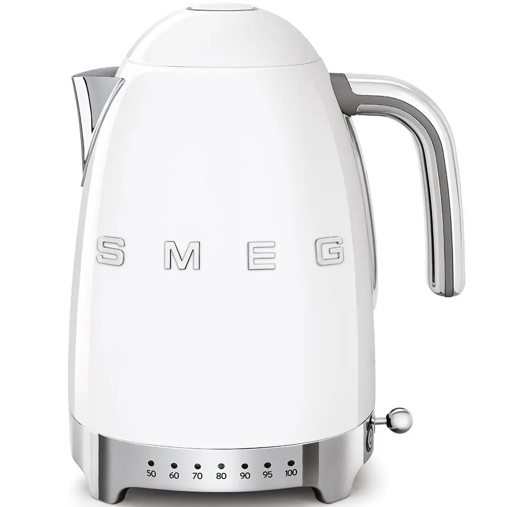 Smeg KLF04WHEU rychlovarná konvice, 1, 7 l (7 šálků), 2400 W, styl 50. let, řízení teploty, 7 programů, bílá