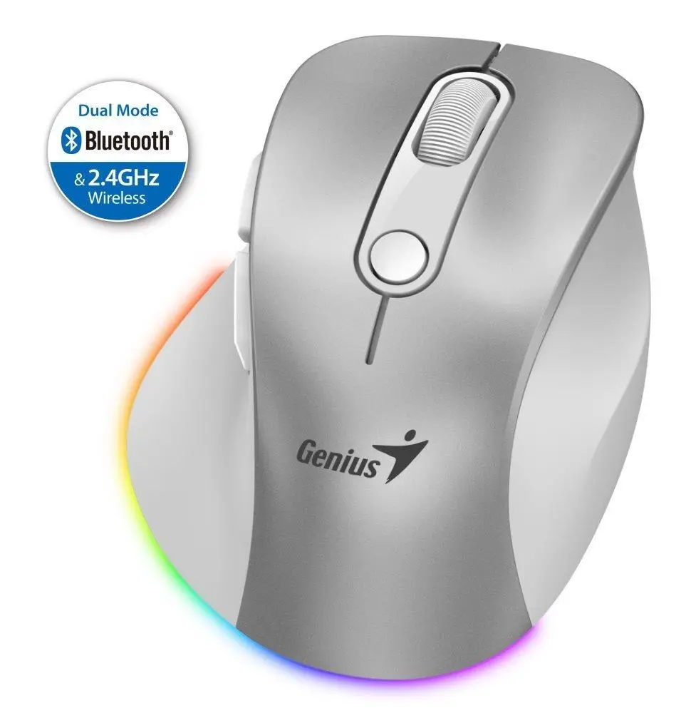 Genius Ergo 9000S Pro/Ergonomická/Optická/Pro praváky/2 400 DPI/USB+BT/Stříbrná 31030039402