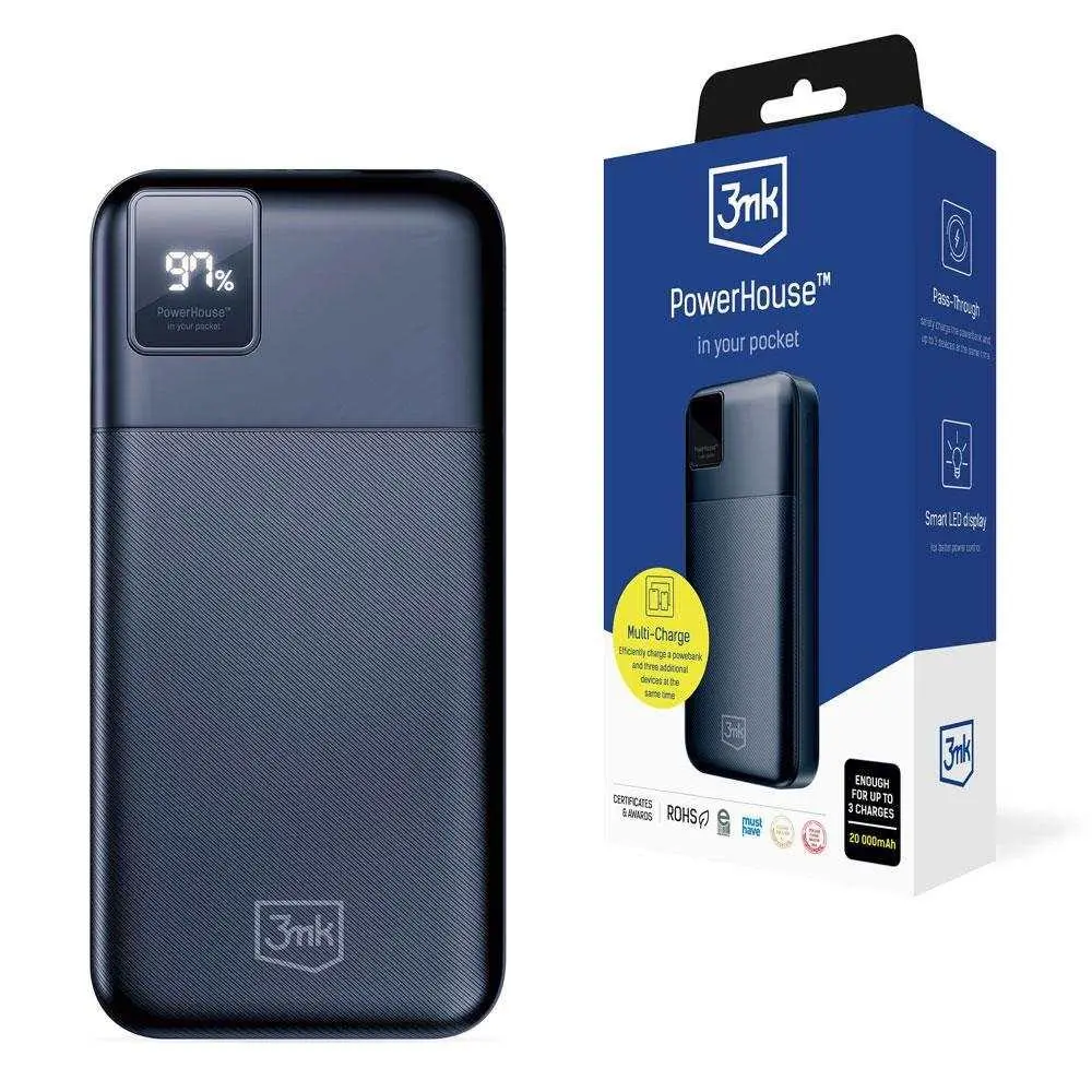 3mk Power Bank PowerHouse 2x USB-A 1x USB-C 20000mAh 22.5W černá