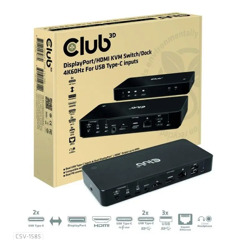 Club3D Dokovací stanice USB-C 10v1, 1xDP, 1xHDMI, 3xUSB-C, 3xUSB, 1xRJ45, 1x3.5mm, černá