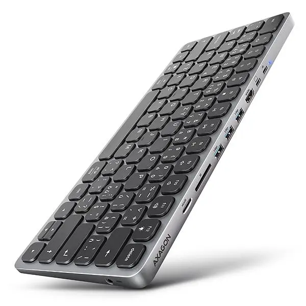 AXAGON HMC-KB-CS, USB 5Gbps hub s CZ/SK klávesnicí, HDMI 4K/60Hz, 3x USB-A, SD/mSD, audio, PD 100W, HMC-KB-CS