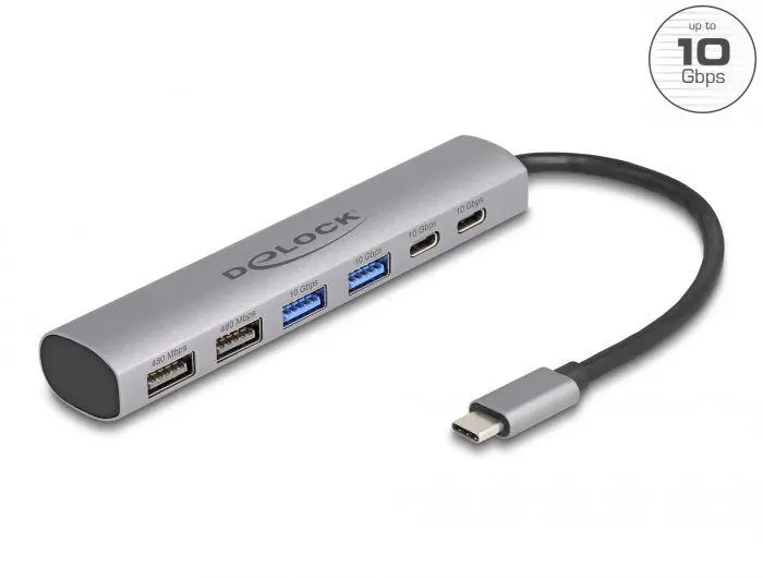 Delock 6 portový rozbočovač USB se 4 x zásuvkami USB Typu-A a se 2 x zásuvkami USB Type-C