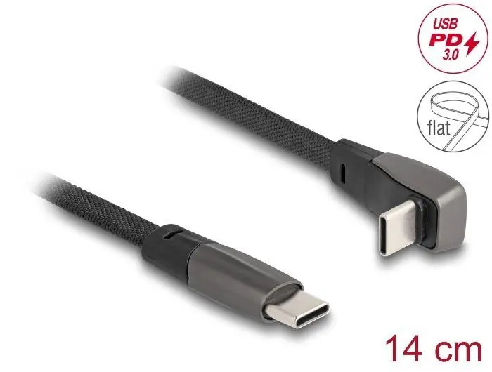 Delock Plochý páskový kabel USB 2.0 ze zástrčkového konektoru USB Type-C na zástrčkový konektor USB Type-C, pravoúhlý