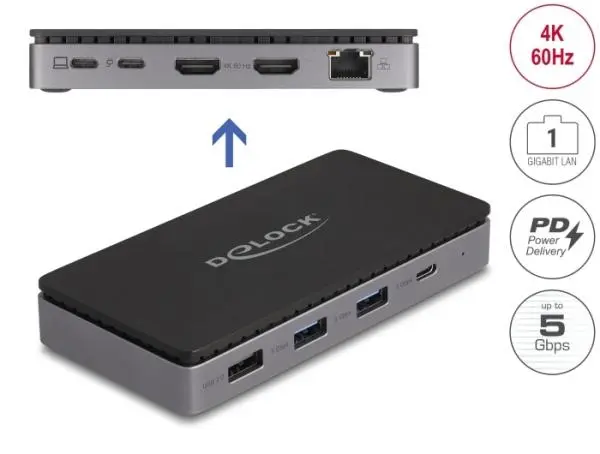 Delock Dokovací stanice USB Type-C 4K - duální HDMI MST / USB / Gibabit LAN / PD 3.0 85 W