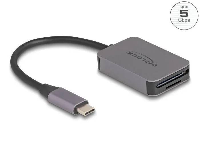 Delock Čtečka karet s rozhraním USB Type-C v hliníkovém krytu na paměťové karty SD nebo Micro SD