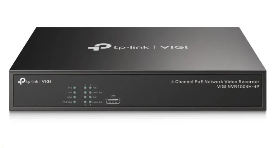 TP-Link VIGI NVR1004H-4P, videorekordér, 4 channels, 4xPoE, 1xSATA, 1x100Mb/s LAN, 2xUSB2.0, 1xHDMI, 1xVGA