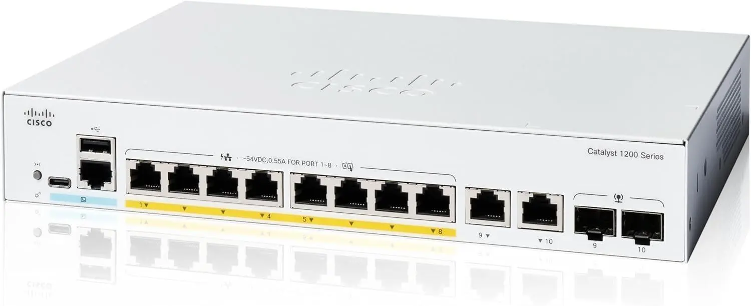 Cisco Catalyst switch C1200-8P-E-2G (8xGbE, 2xGbE/SFP combo, 8xPoE+, 67W, fanless)