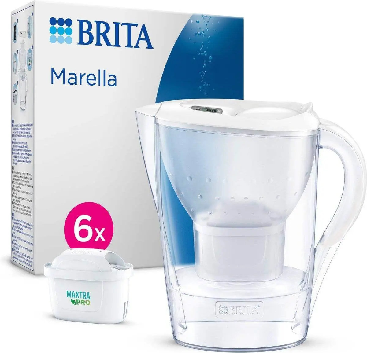 Brita Marella Cool white + 6 Maxtra Pro All-In-1 filtrační konvice, 2, 4 l, indikátor výměny filtru, 6x filtrační patrona