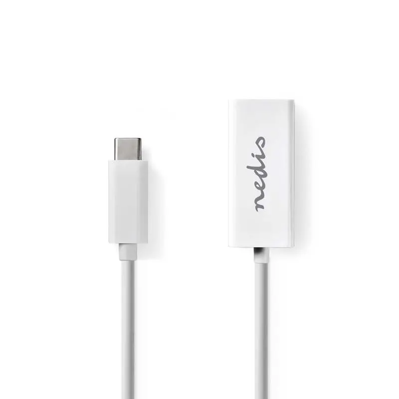 Nedis CCGB64950WT02 - Síťový adaptér USB | USB 3.2 Gen 1 | 1000 Mbps | USB-C Zástrčka | RJ45 Zásuvka | 0.20 m | Bílá